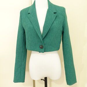 New Collection Green Cropped Blazer Size S Made in Italy
